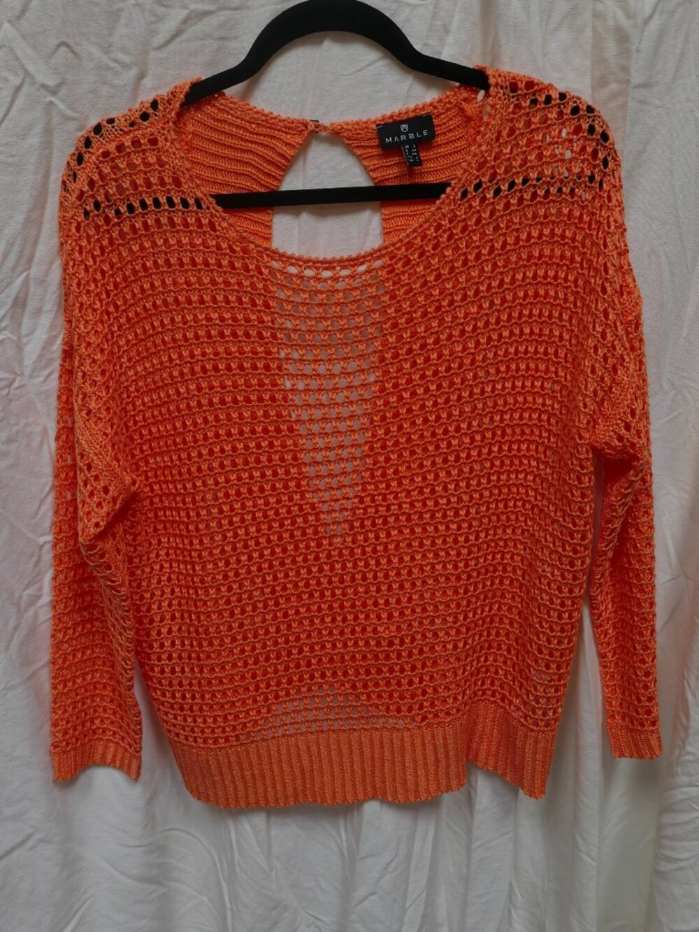 Marble Orange Open Knit Open Back Cross Back Sweater Size L